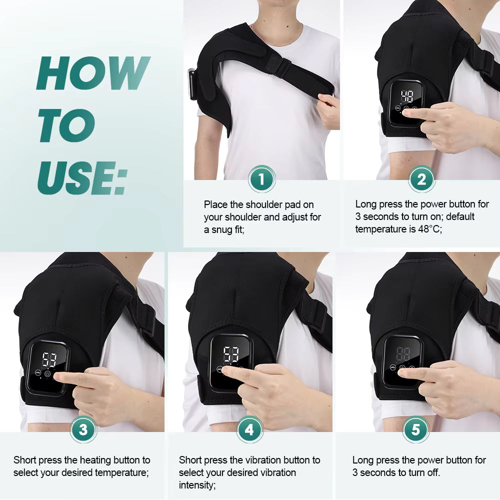 Cordless Electric Heated Vibration Shoulder Brace with Thermal Compress