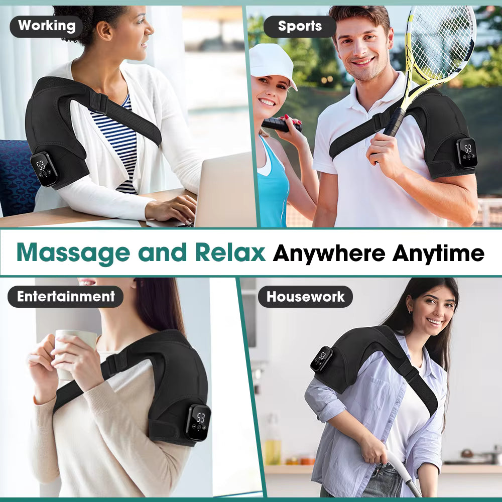 Cordless Electric Heated Vibration Shoulder Brace with Thermal Compress